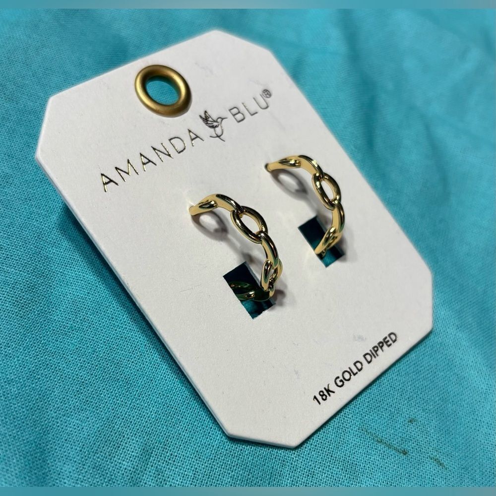 NEW! Amanda Blu Gold London Polished Chain Link Hoop Earrings 18K Gold Dipped NW - Picture 2 of 4